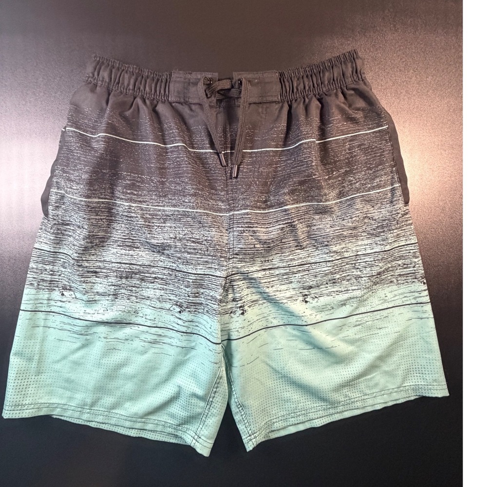 US Apparel Mens Swim Trunks XL Grey Mint Green Ombre Mesh Lined Board Shorts K9